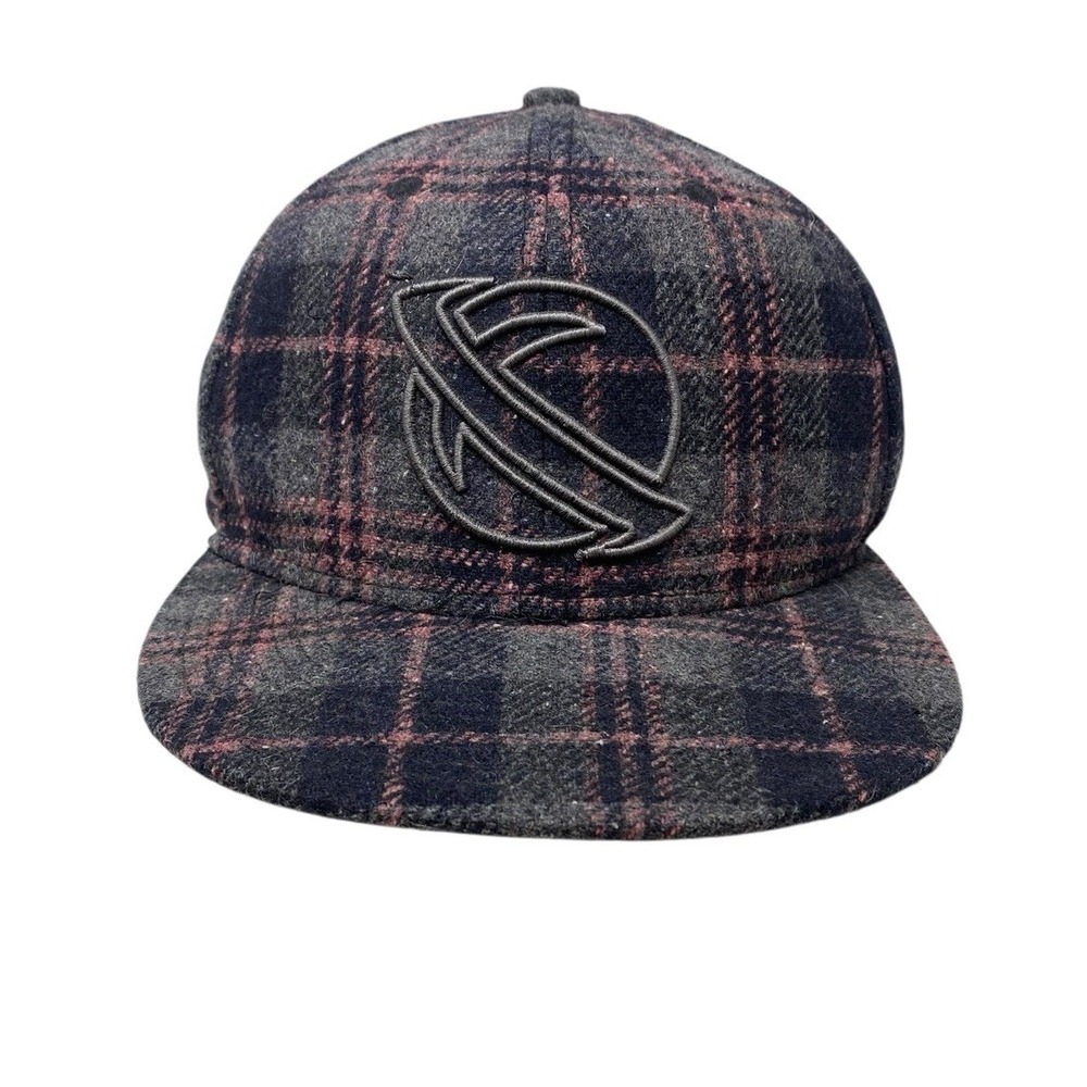 Vintage 90s Y2K Lost Enterprises Skateboarding Wool Black Pink Plaid Hat 7 3/8